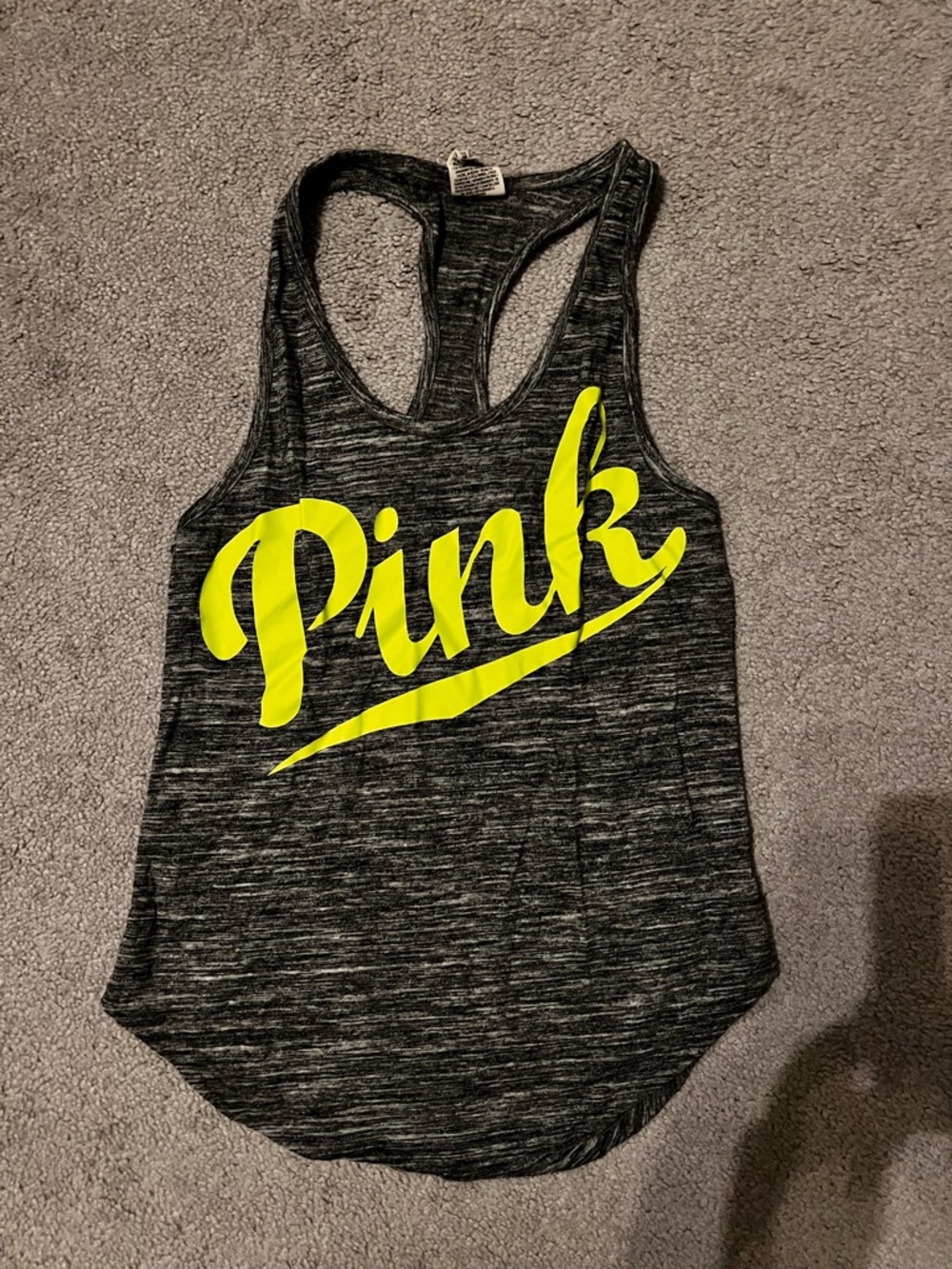 PINK Grey Racerback Tank with Neon Yellow Logo